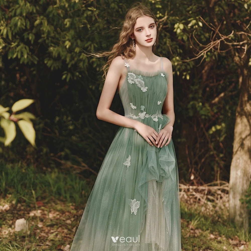 Veaul sage green butterfly nature prom dress